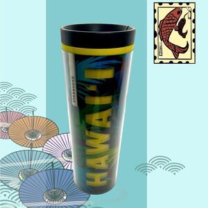 Starbucks 2013 HAWAII Green Blue Palms Plastic Travel Plastic Tumbler 16 OZ